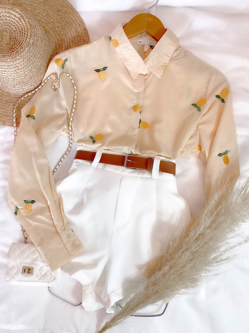 Cropped Camisa com Bordado lemon