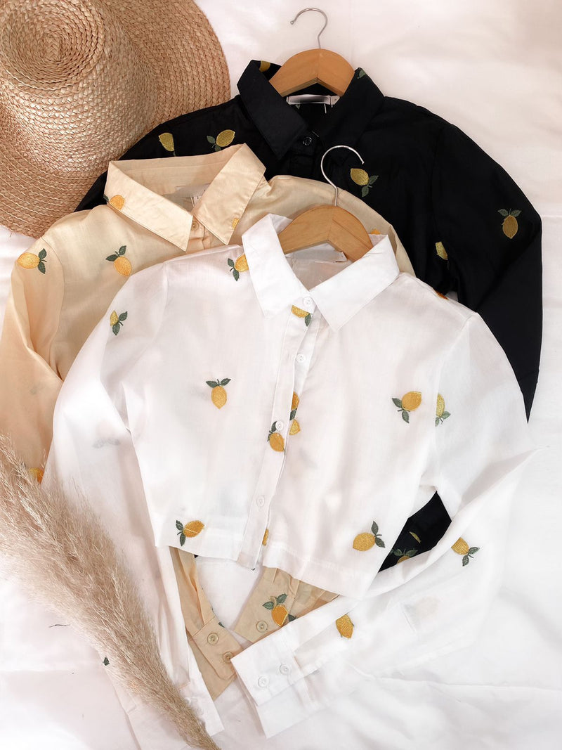 Cropped Camisa com Bordado lemon